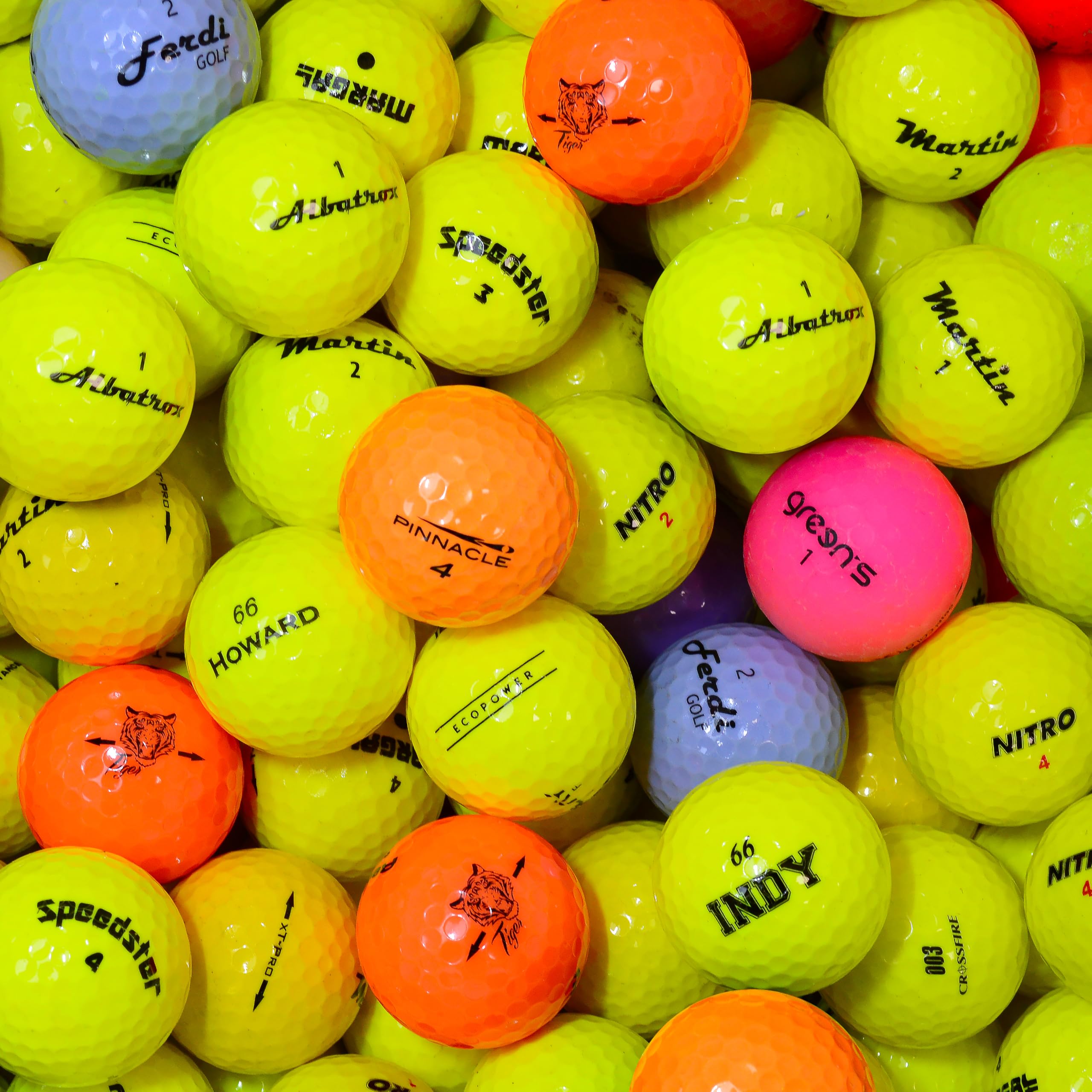 Second Chance 24 Mixed Coloured Golf Balls - High-Visibility Assortment with Carry Bag, Ideal for Practice & Play, Optic Lake Golf Balls in Yellow, Orange, Black, Pink - Easy to Spot Lake Balls