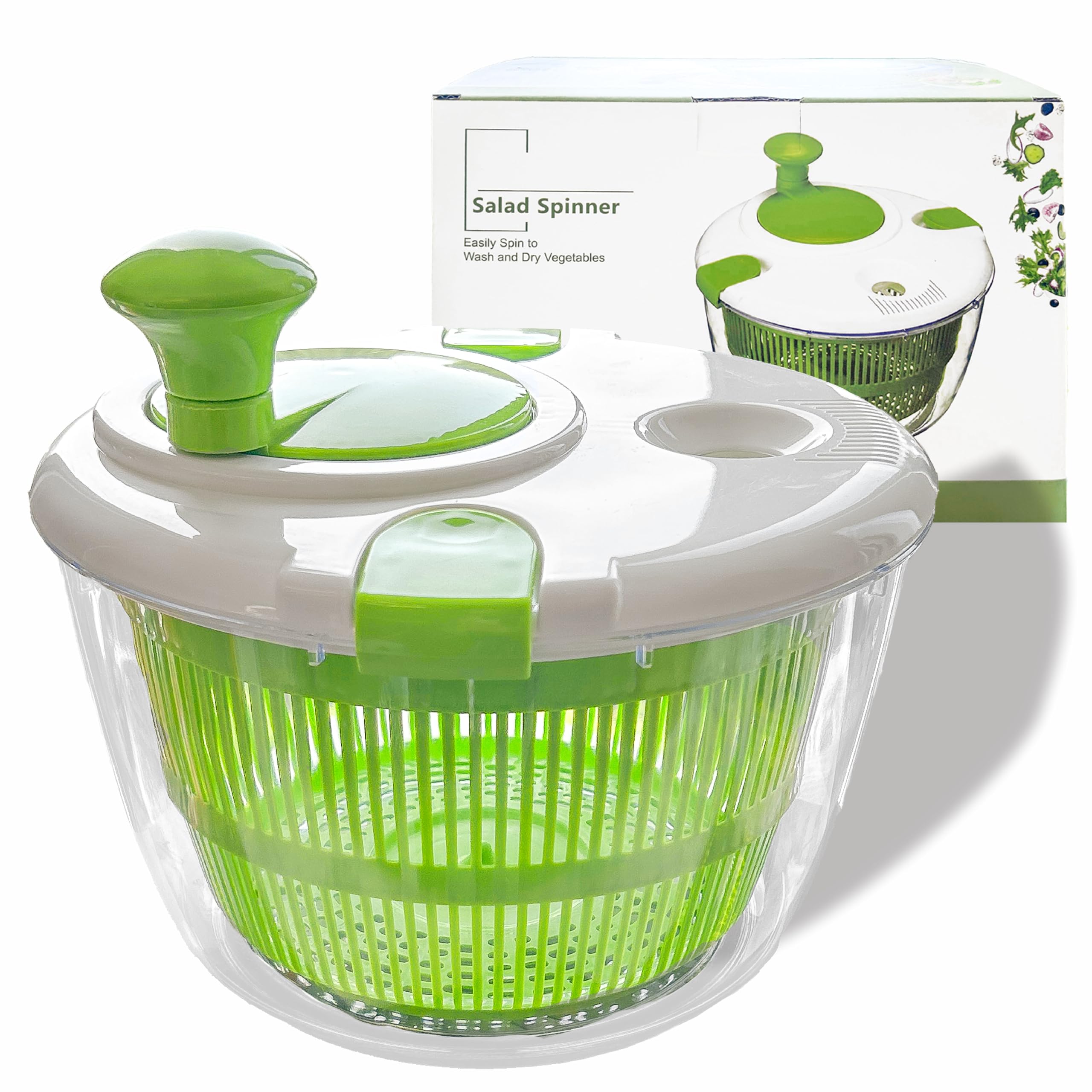 KMAKII Salad Spinner - Salad Washer, 5L Salad Dryer Salad Spinners with Vegetable Washing Basket, Household Fruit Dehydrator Drainer, Manual Salad Washer for Kitchen,Green — image 1