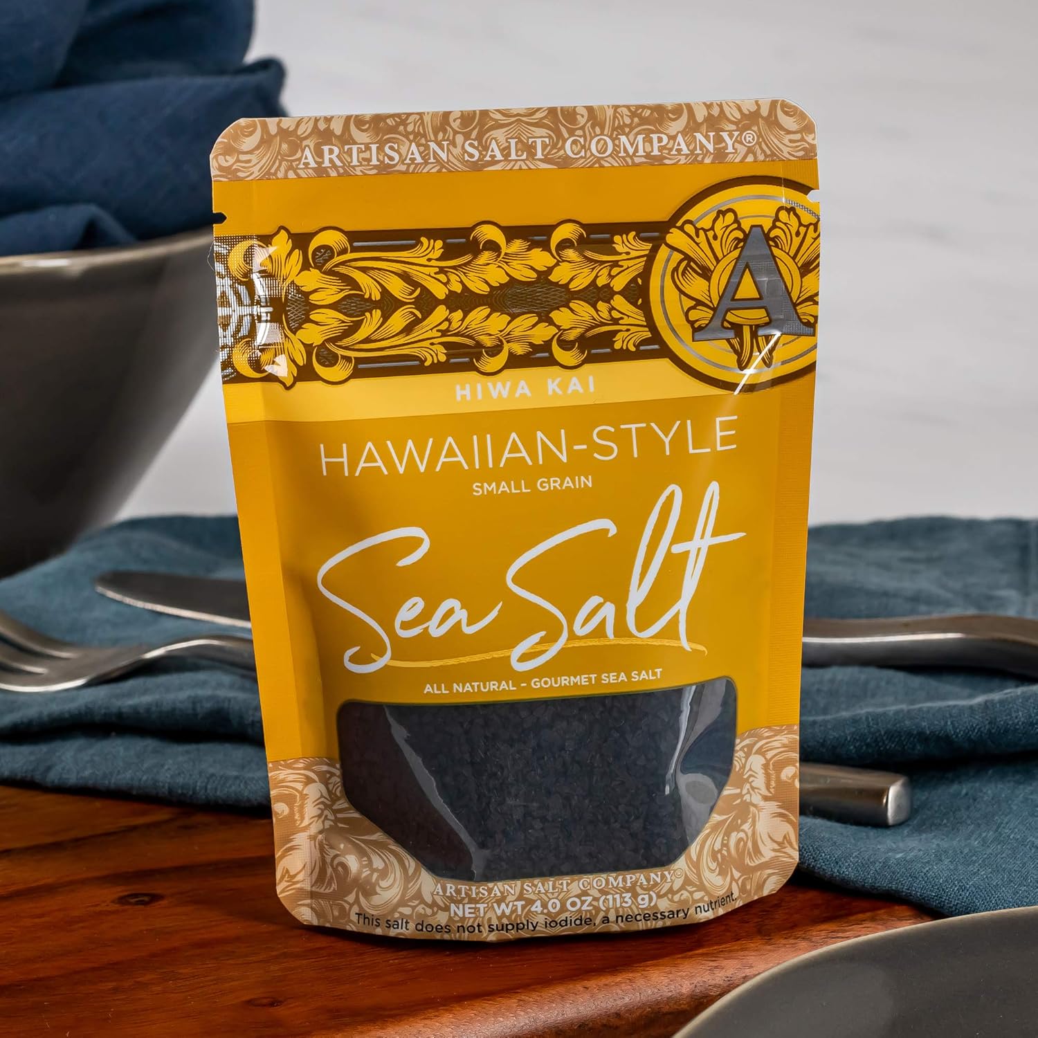 SaltWorks Hiwa Kai Black Hawaiian-style Sea Salt, Small Grain, Artisan Zip-Top Pouch, 4 Ounce : Grocery & Gourmet Food
