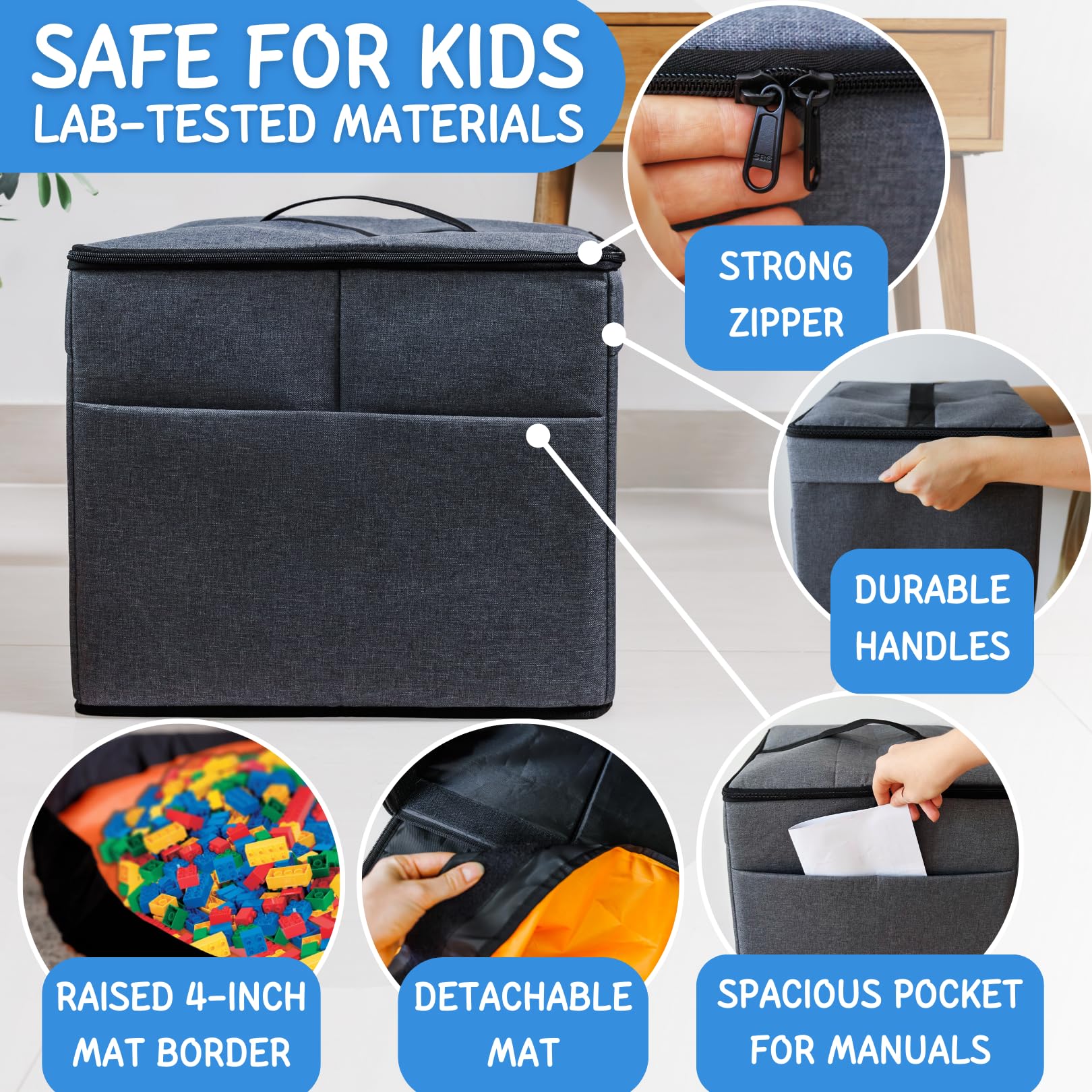 XL Toy Storage Organizer with Play Mat - Storage Bag/Box for Kids, Boys, Girls, Nursery, Playroom - Basket for Building Bricks/Blocks - Collapsible Fabric Cube Bin, 13