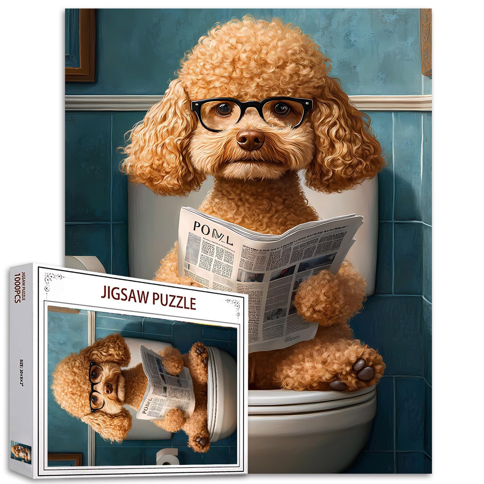 Poodle Toilet Seat Cover 1000 Piece Jigsaw Puzzles for Adults 27×20 Inches Animal Puzzles Puppy Puzzle Challenging Family Activity Games Colorful DIY Handwork Craft Puzzle for Home Decor Gifts