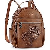 VIMUTI Mini Backpack Purse for Women,Embossed Leather Small Backpack Fashion Travel Backpacks Daypacks Shoulder Handbag (BROWN-Flower)