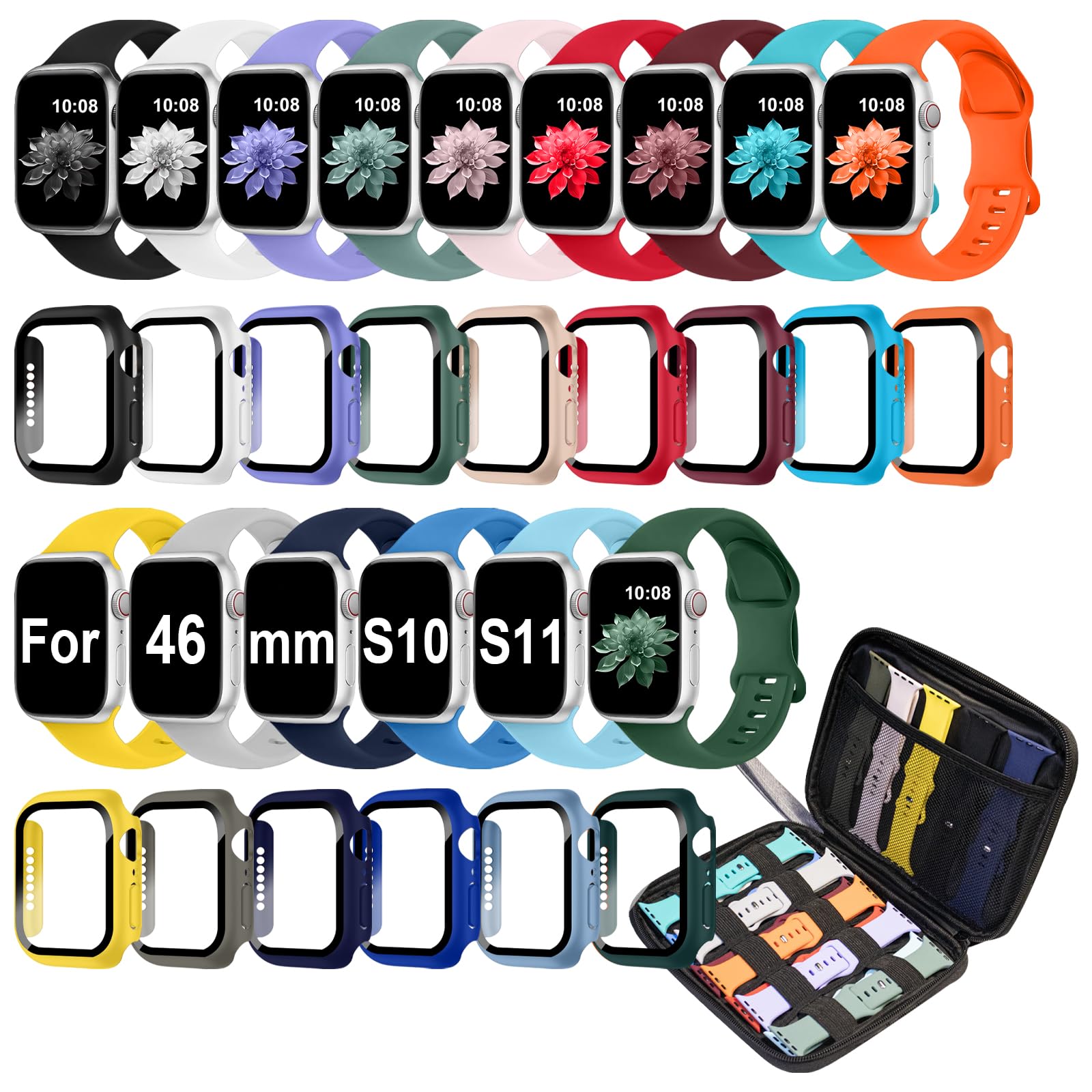 Photo 1 of 15 Pack Band Case Compatible with Apple Watch Bands 40mm 41mm 42mm 44mm 45mm 46mm Women Men, Watch Screen Protector Case&Organizer- (Compatible with Apple Watch 46MM Series 11 10)