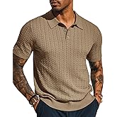 PJ PAUL JONES Mens Knit Polo Shirt Short Sleeve Hollow Out Knit Shirt Texture Knitted Polo