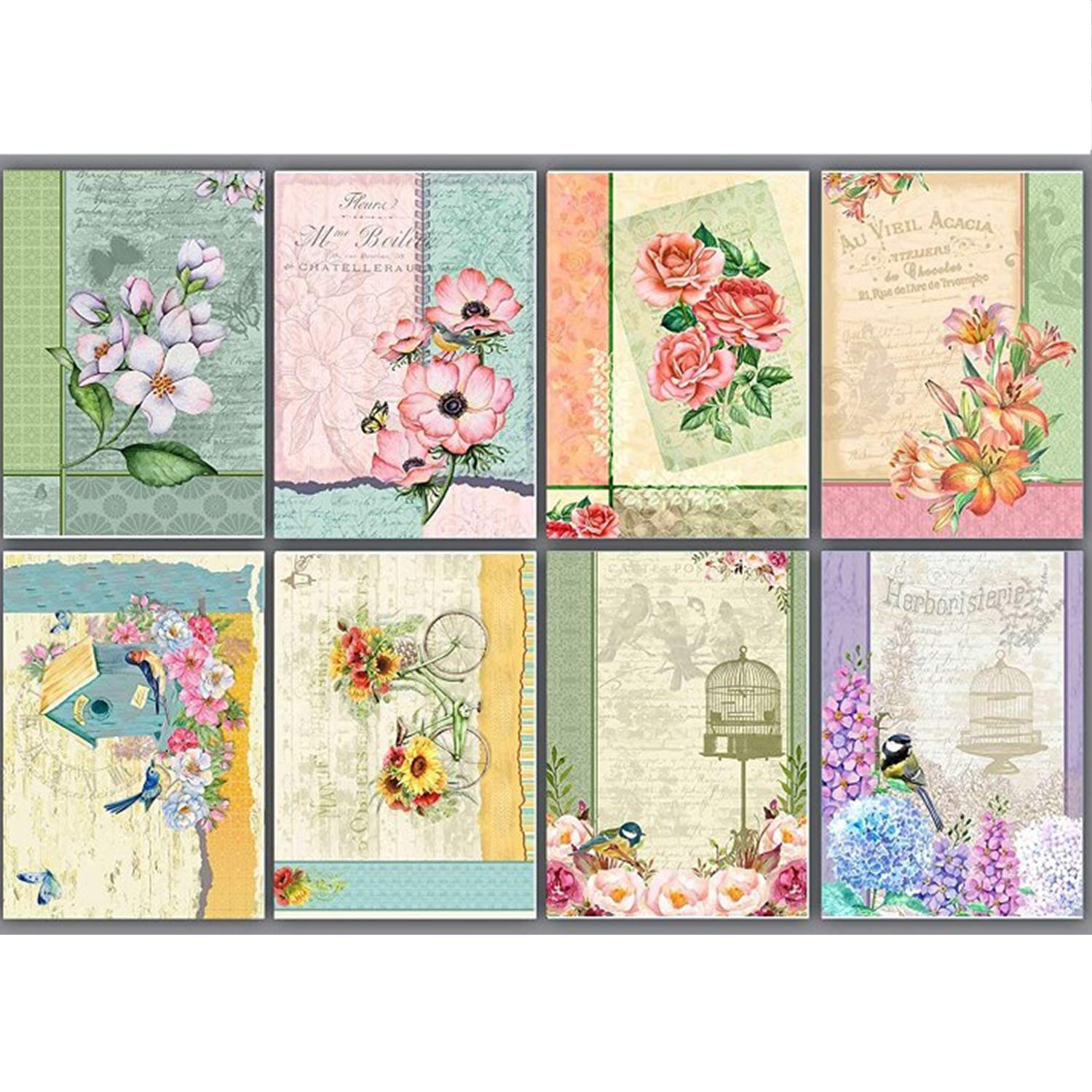 CrafTreat Reusable Lavender Decoupage Paper for Crafts - Dreamy Florals - Size: A4 (8.3 x 11.7 Inch) 8 Pcs - Floral Decoupage Paper for Furniture, Wood and Scrapbooking