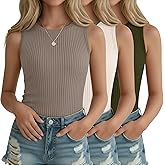 YooAurvox 3 Pack Girl's Ribbed Tank Top Crew Neck Sleeveless Undershirts Slim Fitted Stretchy Casual Shirts 5-14 Years