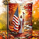 BlissYard Christian Jesus and American Flag Garden Flag 12x18 Inch Double Sided Religious Patriotic Yard Banner Fall Autumn Thanksgiving Outdoor Porch Lawn Decoration for Faith and Freedom Home Decor