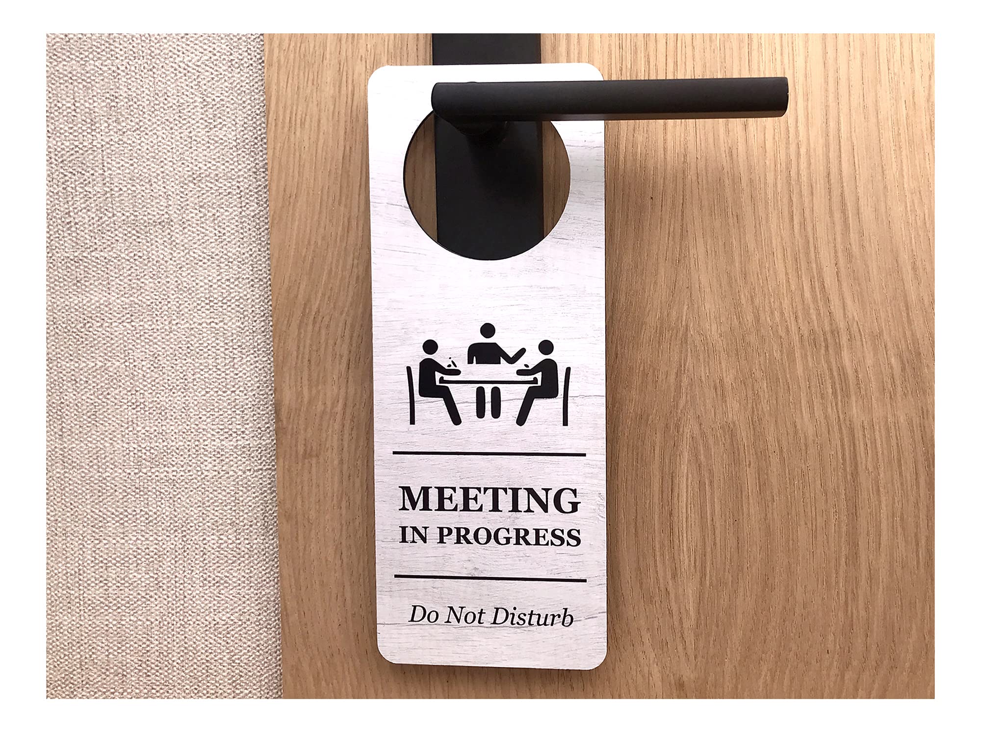 Do Not Disturb – Meeting in Progress Door Hanger Sign, 3mm ACM UV Printed, 230 x 90 mm with 63.5 mm Handle Hole, Whitewood or Blackboard Effect, Office Hotel Clinic Home Office