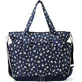 Amazon Essentials Women's Quilted Cotton Travel Tote Bag, Navy Floral, One Size