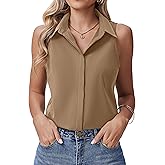HOTOUCH Women's Sleeveless Button Down Shirts Hidden-Button Front Collared Dressy Casual Blouses Loose Office Tank Tops