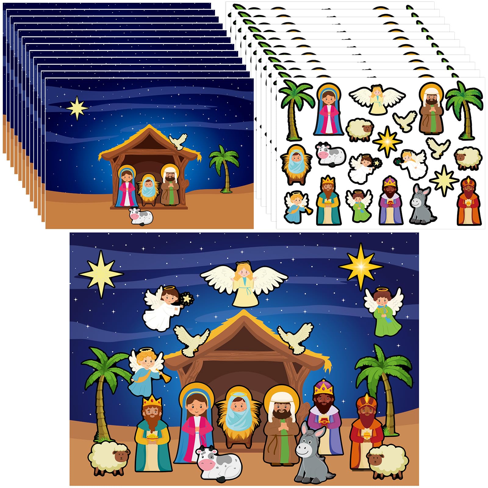 Photo 1 of 12 Pack Make a Nativity Scene Stickers, Christmas Nativity Craft Self-Adhesive Religious Party Favor Stickers for Christmas School Classroom Party Supplies
