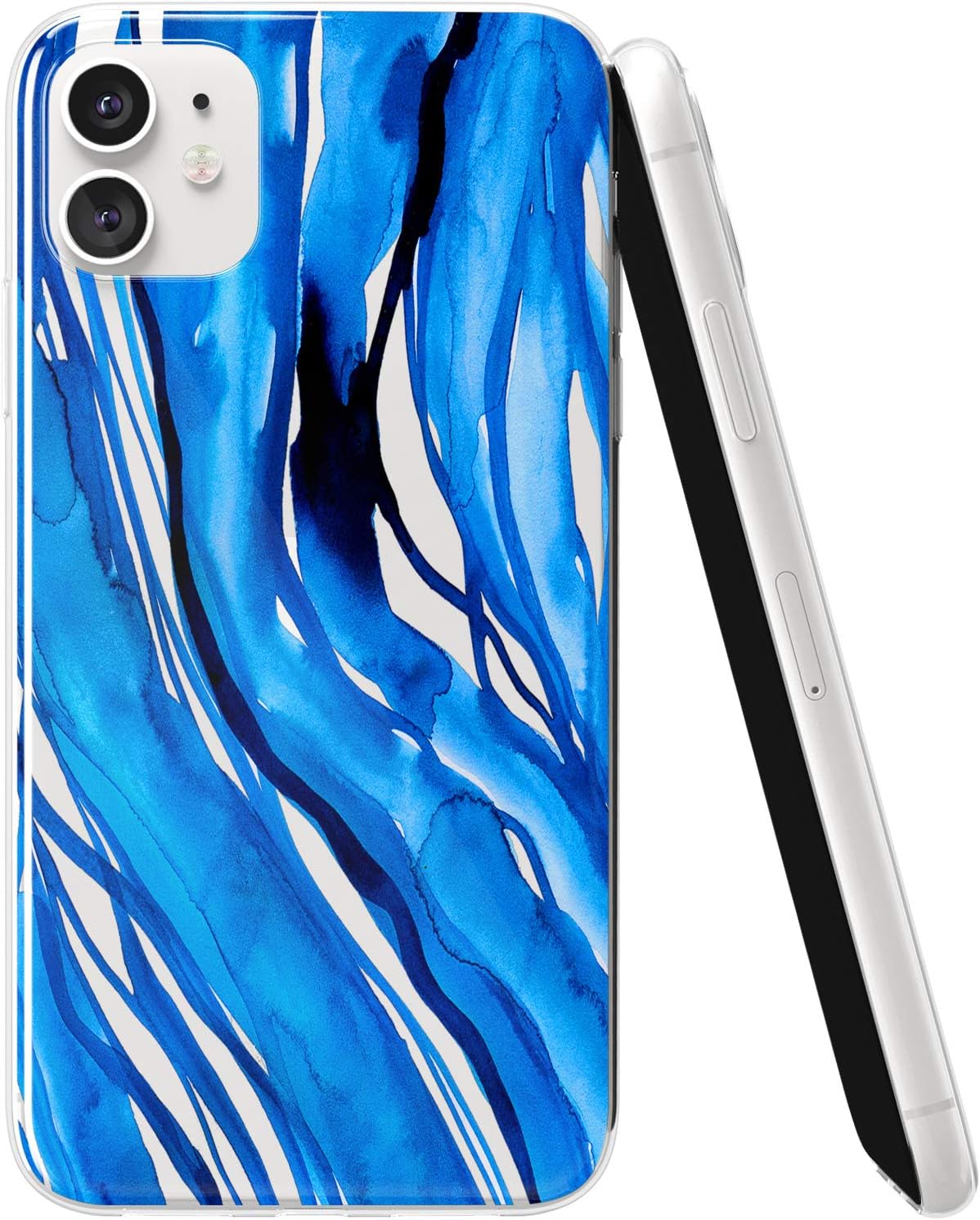 Ufola Case for Apple iPhone 11 Pro Max Xr Xs 8 X 7 6s Plus 5 Clear Lightweight Cover Print Flexible Gift TPU Design Soft Smooth Slim Fit Blue Smudges Abstract Dark Art Minimal Colorful Artwork Paint