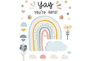 CARSON DELLOSA EDUCATION Carson Dellosa 76-Piece We Belong Welcome Bulletin Board Set, Yay You're Here! Welcome Bulletin Board Sign, Flowers, Boho Rainbow, Hearts, Stars, and More, Neutral Classroom Décor