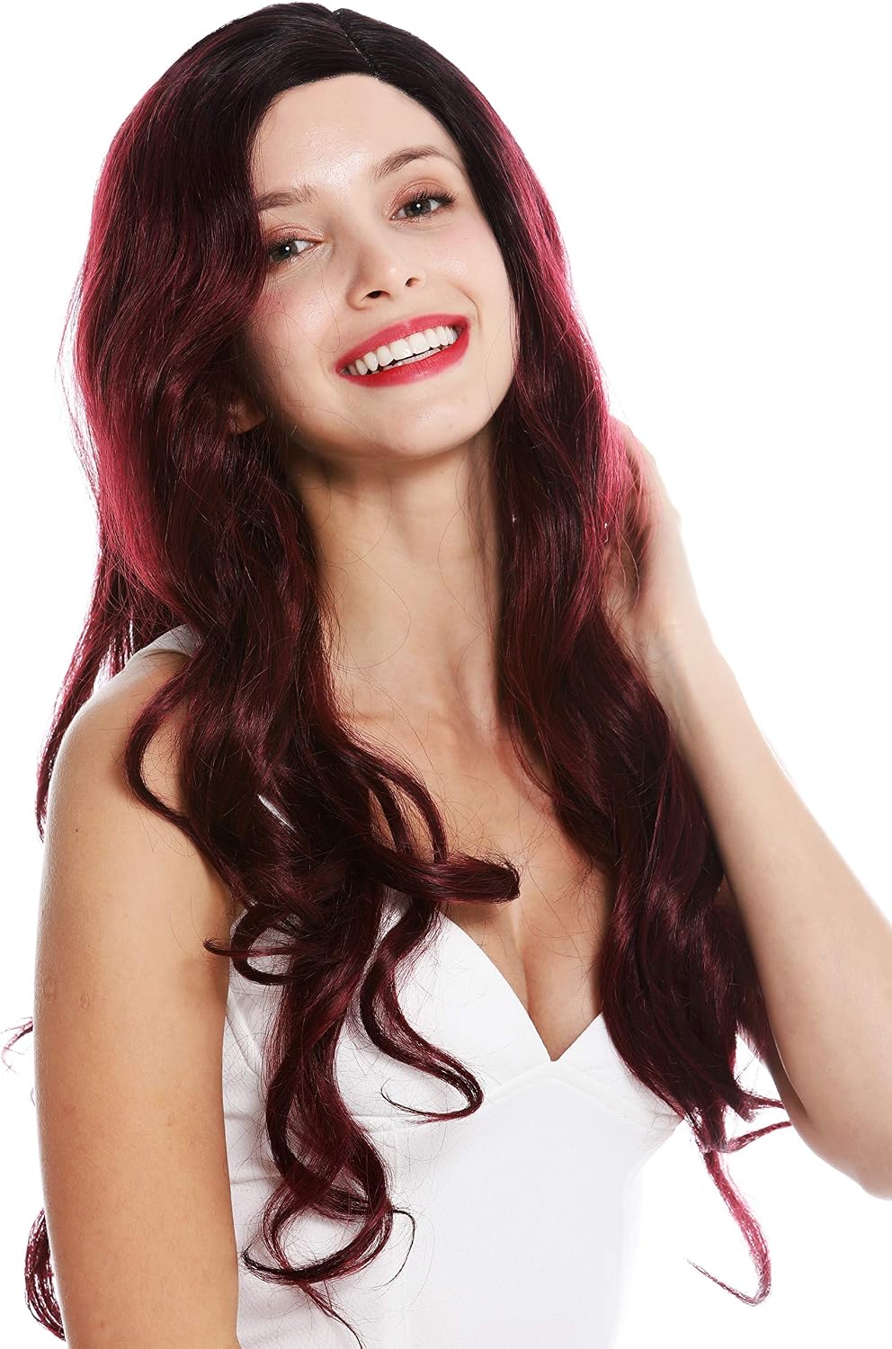 WIG ME UP - VK-24-MF-952YS1B women's quality wig partial monofilament parting lace front long wavy ombre black red highlights - Image 3
