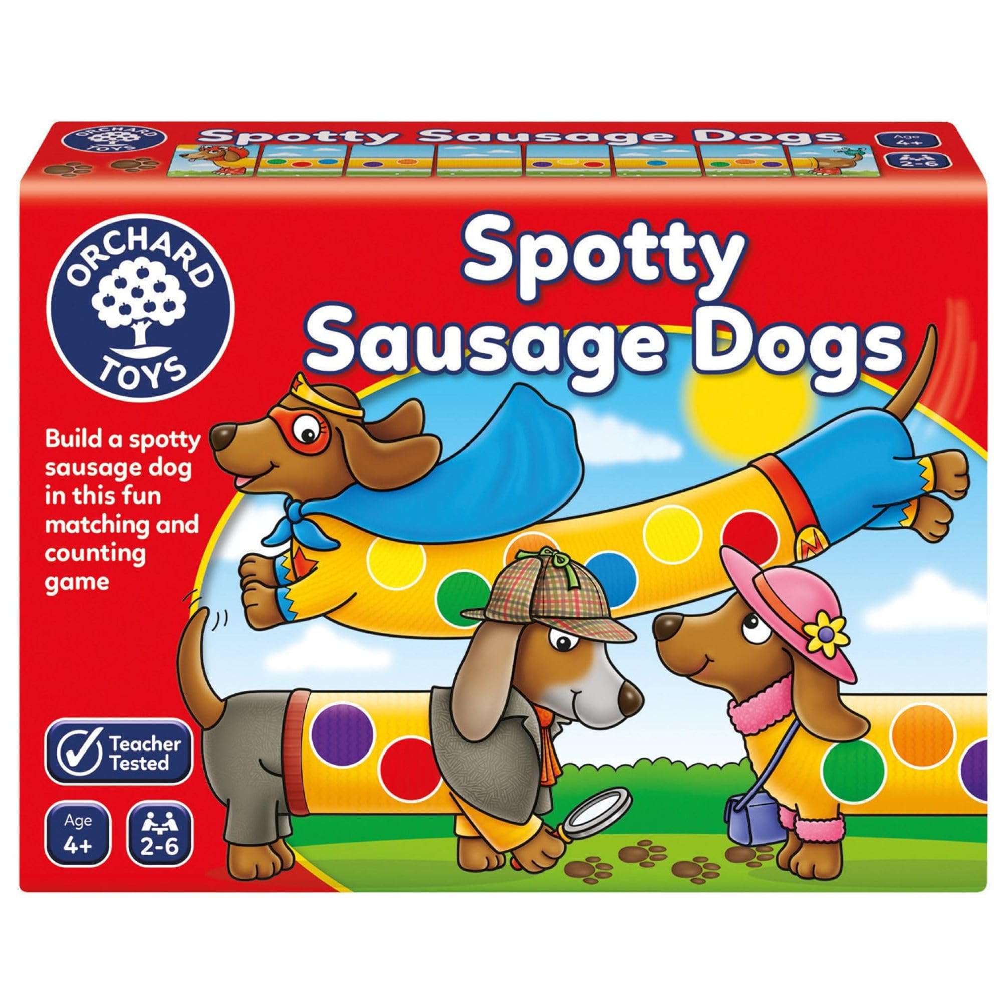 Orchard Toys Spotty Sausage Dogs, Fun Memory and Counting Game, Perfect for Children age 4+, Family Game, Educational Toy, Yellow