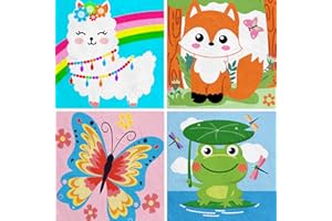 QEUOYSS 4 Paint by Numbers for Kids Ages 8-12 DIY Paint Set for Girls Boys Adults Beginner Crafts for Girls Ages 4-8 Acrylic Oil Painting by Number Kits Perfect for Gift Decor 8"x8" (cute1)