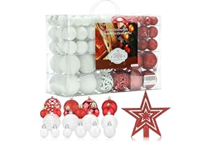 Aitsite 100 Pack Christmas Tree Ornaments Set Mini Shatterproof Holiday Ornaments Balls for Christmas Decorations (Red and White)
