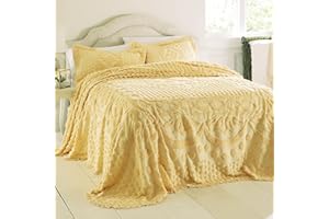 BrylaneHome Bedding Lightweight All Season Georgia Chenille Bedspread Ultra-Soft 100% Cotton with Medallion Pattern - King, Sunshine Yellow