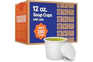 STACK MAN Paper Food Container with Lid, Insulated Food Cups with Vented Lids - Hot or Cold To Go Soup Cup, for Soups, Ice Cream and Yogurt - Eco-Friendly - White