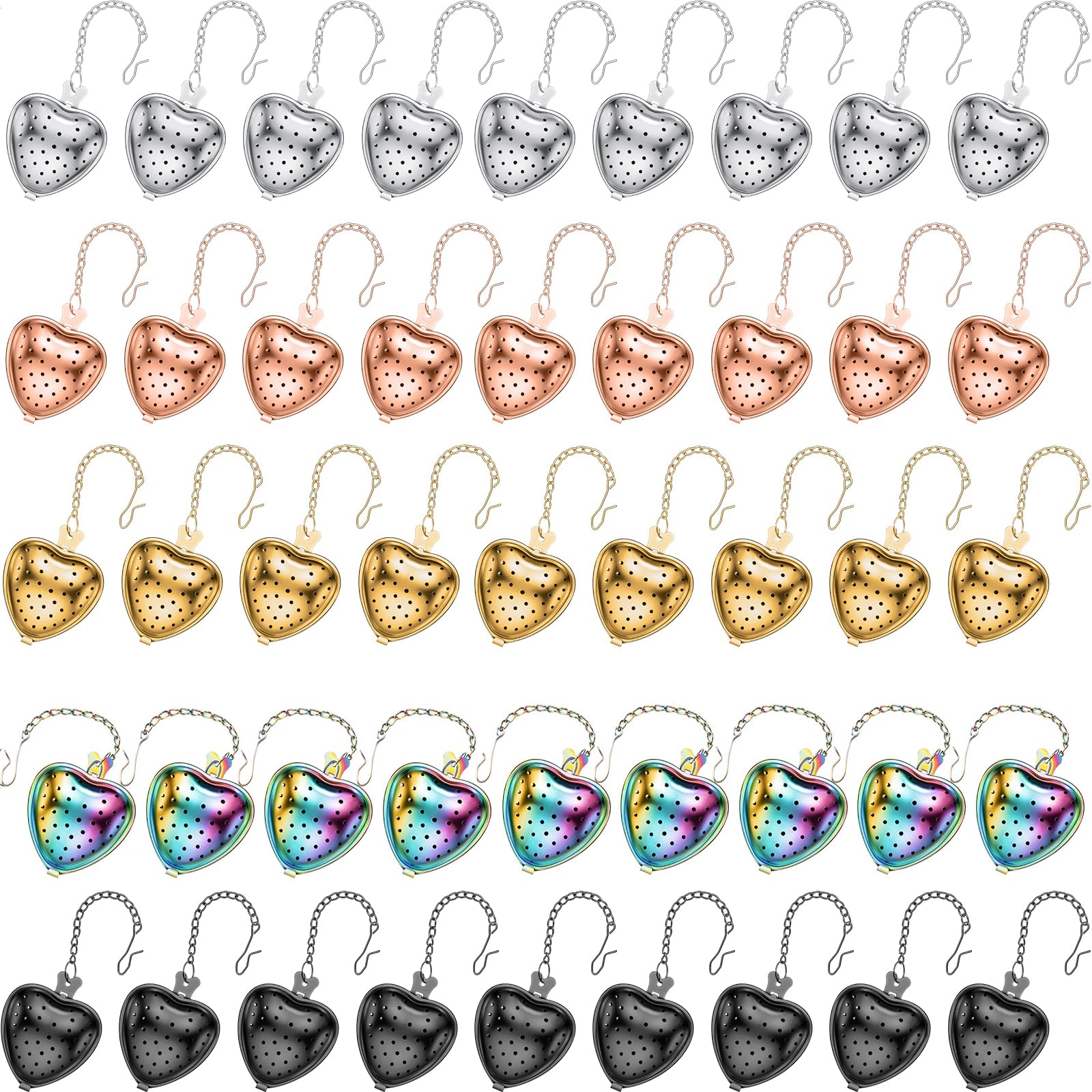 Photo 1 of Sumind 50 Pcs Stainless Steel Tea Strainer Ball Infuser Loose Leaf Steeper Interval Diffuser Heart Shape Mesh Filters with Extended Chain Hook for tea party Seasonings Cup Bottle (Multicolor)