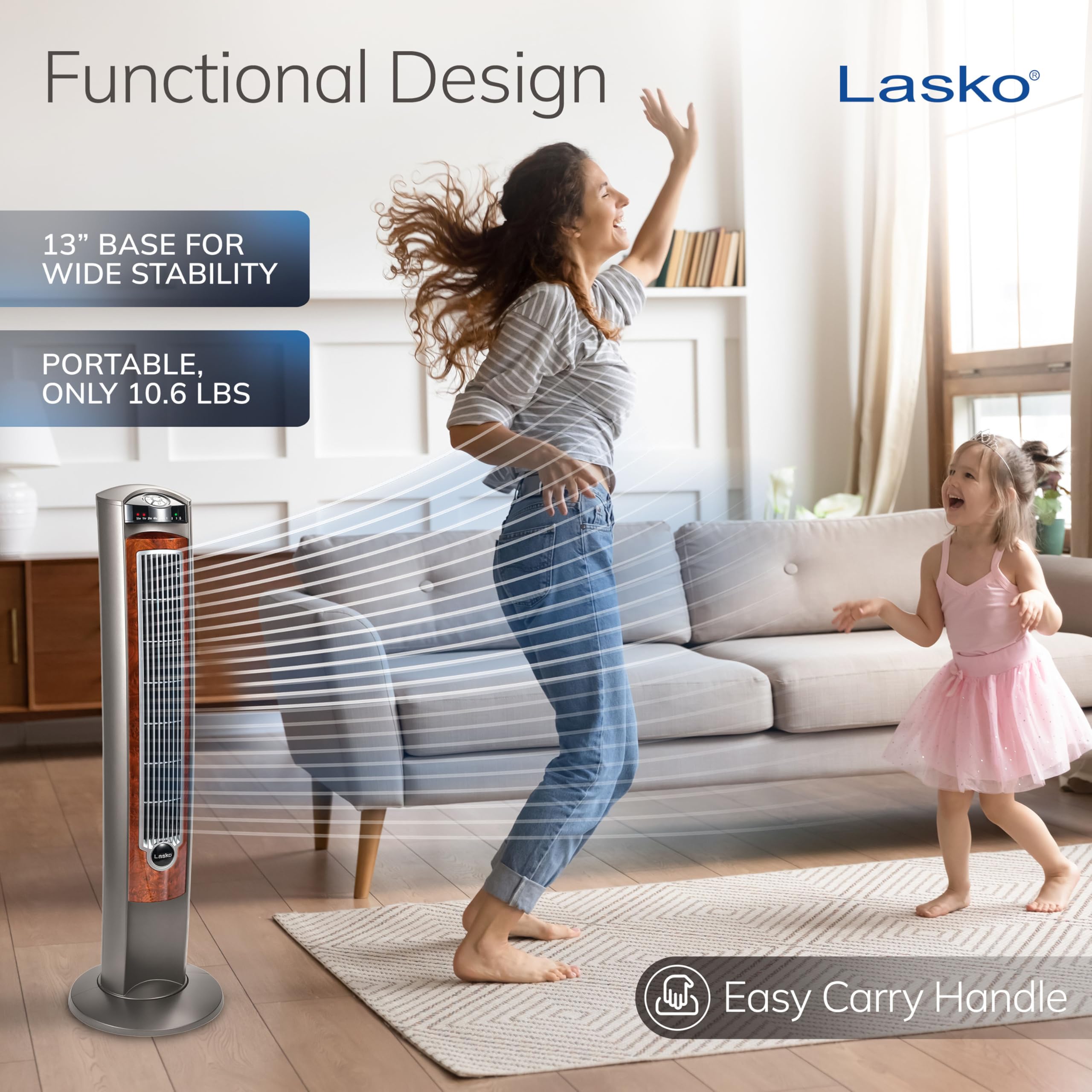 Lasko Oscillating Tower Fan with Remote, Quiet Floor Fans for Bedroom, 42
