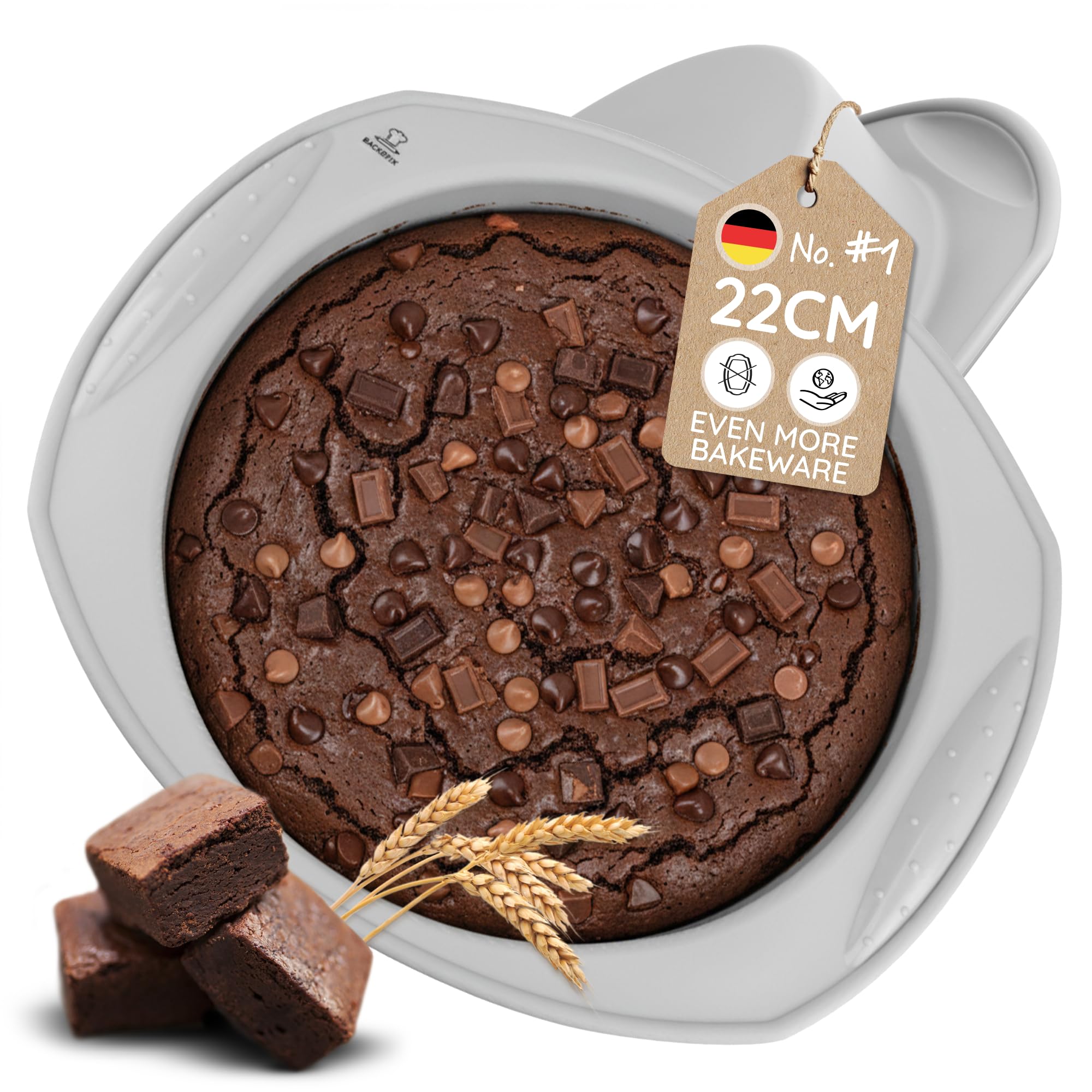 Backefix Round Silicone Baking Pan | 22 cm Cake pan (1,600 ml) – Medium Round Platinum‑Silicone pan with Handles & Reinforced Rim | Baking & Casserole Dish | BPA‑ & PFAS‑Free, LFGB‑Tested Silicone