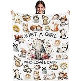 Fiwbnasz Cat Gifts for Women, Cat Blanket for Women, Cats Lover Blanket for Girls, Just A Girl Who Love Cats, Cat Themed Gifts Idea, Cartoon Cat Blanket for Girls 40" x 50"