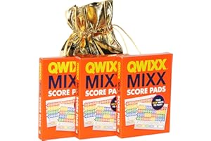 DELUXE GAMES AND PUZZLES Qwixx Mixx Score Sheets 3 Pack with Gold Metallic-Color Cloth Pouch