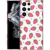 SuzaCase for Samsung Galaxy S22 Ultra 5G, Samsung S22 Ultra Case - Stylish Strawberry Pink Pattern Printed Cute, Sleek Durable Hardshell Protective Designer Case for Samsung S22 Ultra 5G