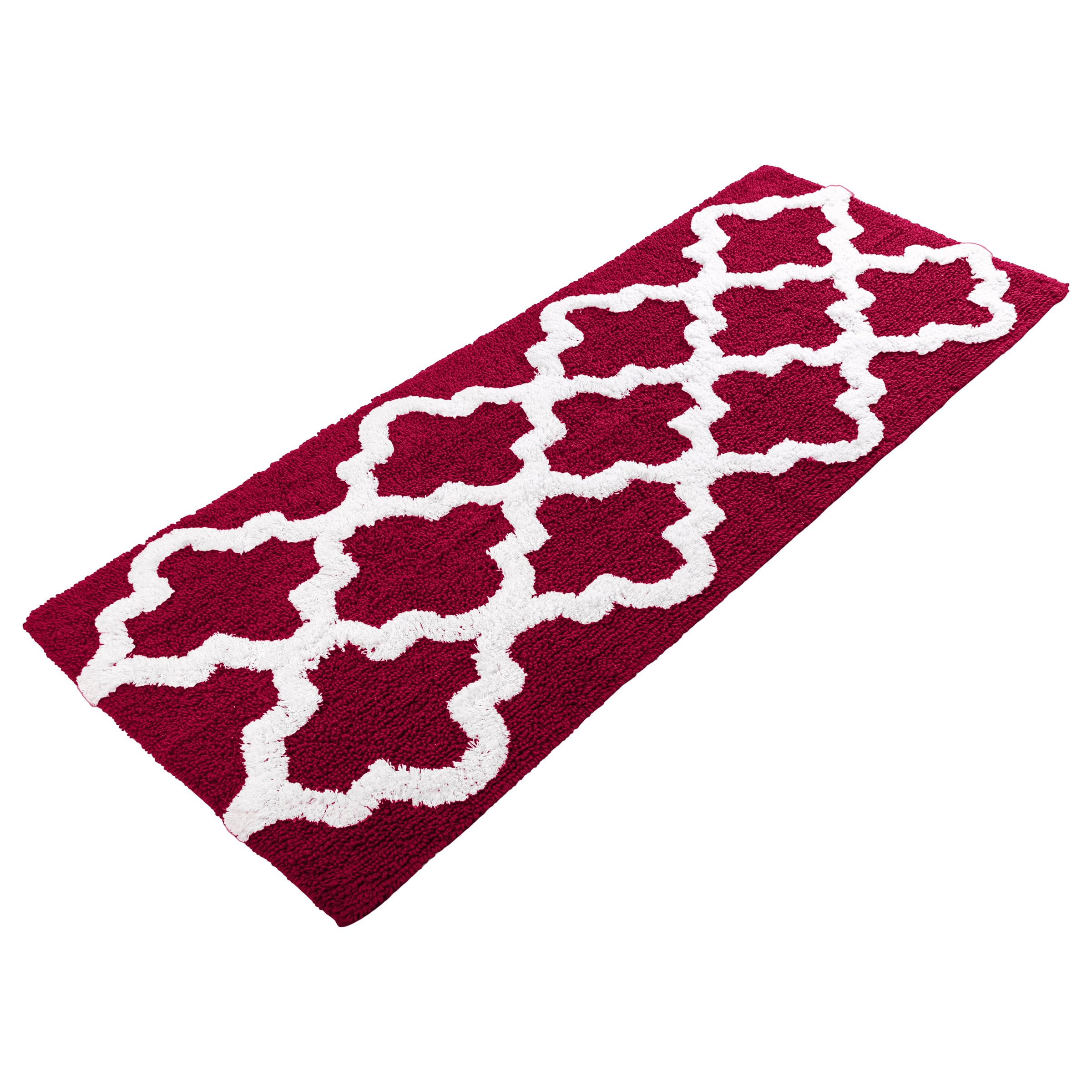 Photo 1 of 100% Cotton Bathroom Rug - 24x60-Inch Bathmat with Trellis Pattern and Non-Slip Base - Machine Washable Bathroom Rugs by Lavish Home (Burgundy)
