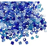 1000pcs Bicone Crystal Beads 4mm Mix Blue AB Crystal Glass Bulk Faceted Beads for Necklace Bracelet Earrings DIY Jewelry Crafts Making Supplies