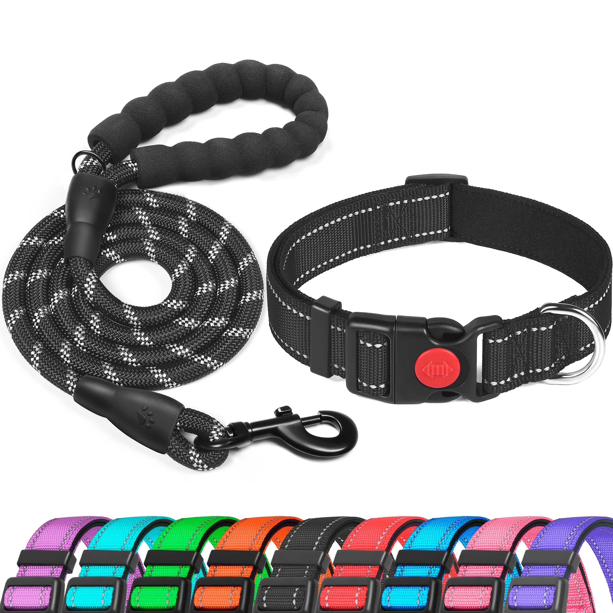 haapaw Reflective Dog Collar Padded with Soft Neoprene Breathable Adjustable Nylon Dog Collars for Small Medium Large Dogs