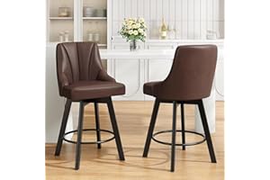 YaFiti Swivel Bar Stools with Backs, 24" Counter Height Bar Stools Set of 2, PU Leather Upholstered Counter Barstools with Solid Wood Legs for Kitchen Island, Home Bar, Brown