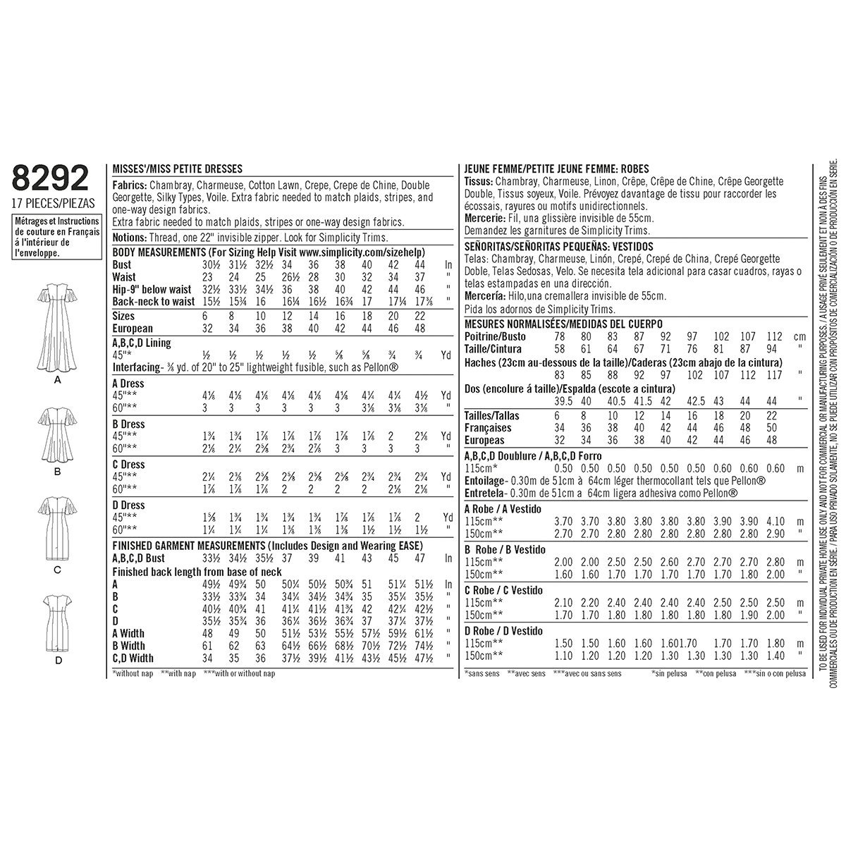 Simplicity Pattern 8292 H5 6-8-10-12-14 Misses Dresses Sewing Pattern, White