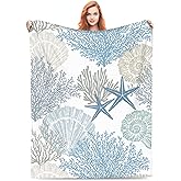 VODRM Nautical Coastal Blanket Starfish Seashell Coral Beach Themed Throw Blankets Gifts for Adults Sea Ocean Theme Lightweight Soft Fleece Cozy for Sofa Couch Bed Room Birthday Decor 50x60in
