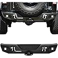 OEDRO Rear Bumper Compatible for 2007-2018 Jeep Wrangler JK Unlimited, Rock Crawler Bumper with Hitch Receiver & 2X LED Lights Off Road Textured Black
