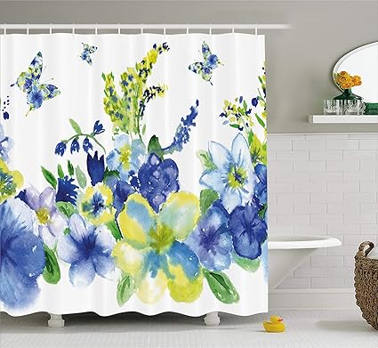 Ambesonne Yellow And Blue Shower Curtain By Spring Flower