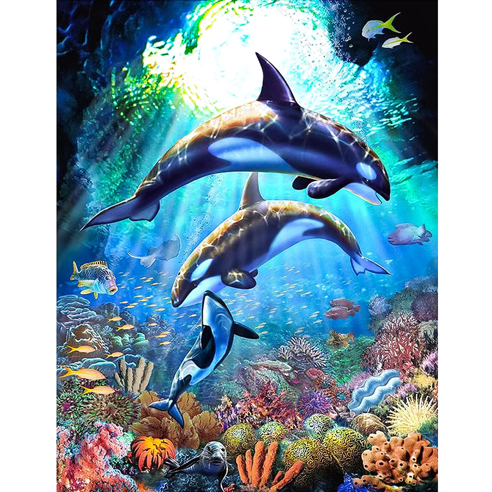 DONQL 5D Diamond DIY Paintings Kits for Adults Kids Animals Dolphin Round Diamond Art Kits and Crafts Diamond Painting by Number Kits Perfect for Home Wall Decoration 30x40cm