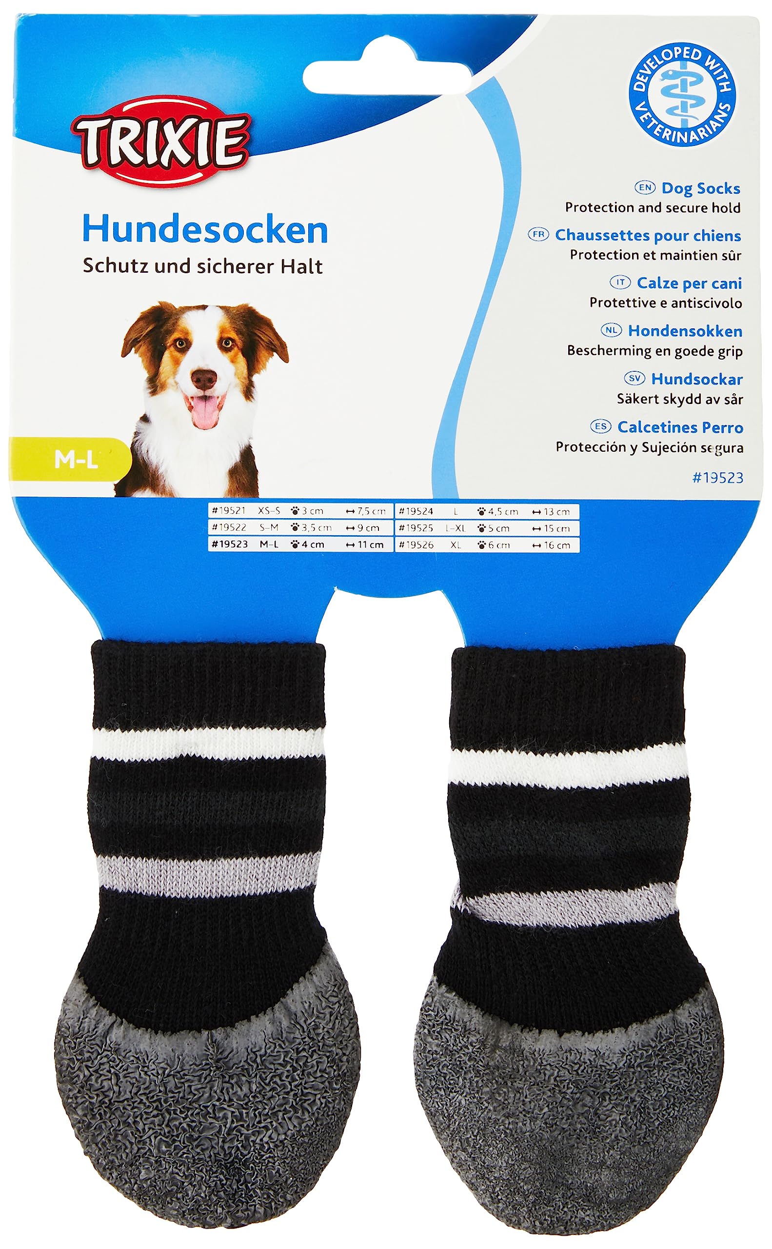 Trixie Non-Slip Socks for Dog, Black, Medium/Large