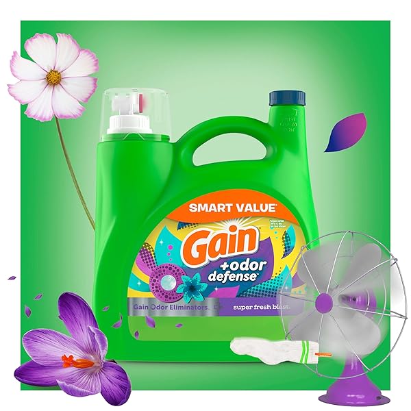 GAIN + ODOR DEFENSE LIQUID LAUNDRY DETERGENT, SUPER FRESH BLAST SCENT, 107 LOADS, HE COMPATIBLE WASHING SOAP (PACKAGING MAY VARY)