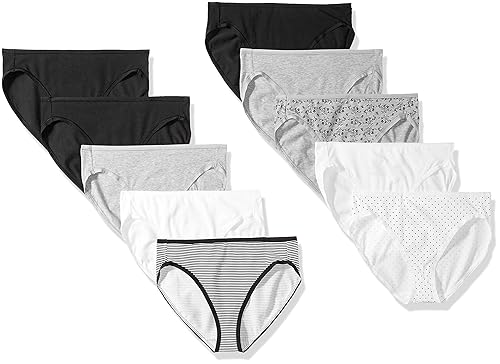 Amazon Essentials Women's Cotton High Leg Brief Underwear (Available in Plus Size), Breathable, Pack of 10, Neutral, XX-Large