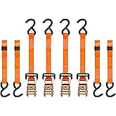 SMARTSTRAPS 10-Foot Ratchet Straps (4pk) – 3,000 lbs Break Strength – 1,000 lbs Safe Work Load Haul Heavier Loads Like Motorcycles, Boats and Large Appliances – Heavy-Duty Padded Tie-Downs, ORANGE (149)