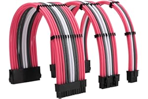 FormulaMod Sleeve Extension Power Supply Cable Kit 18AWG (1) ATX 24P+ (1) EPS 8-P+ (2) PCI-E8-P with Combs for PSU to Motherb