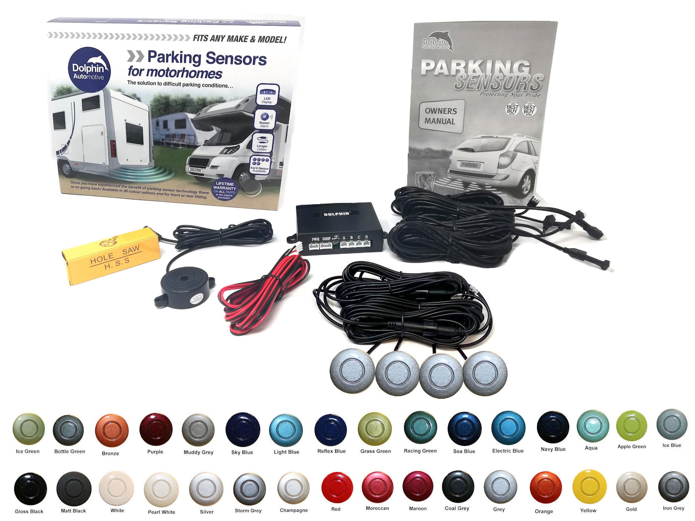 Dolphin Automotive MPS400 Motorhome Camper Van RV Reverse Parking Sensors WIth Audio Buzzer Black, Silver,White, Grey (Grey)