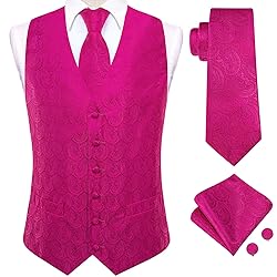 Dubulle Hot Pink Mens Suit Vest Tie Set Paisley