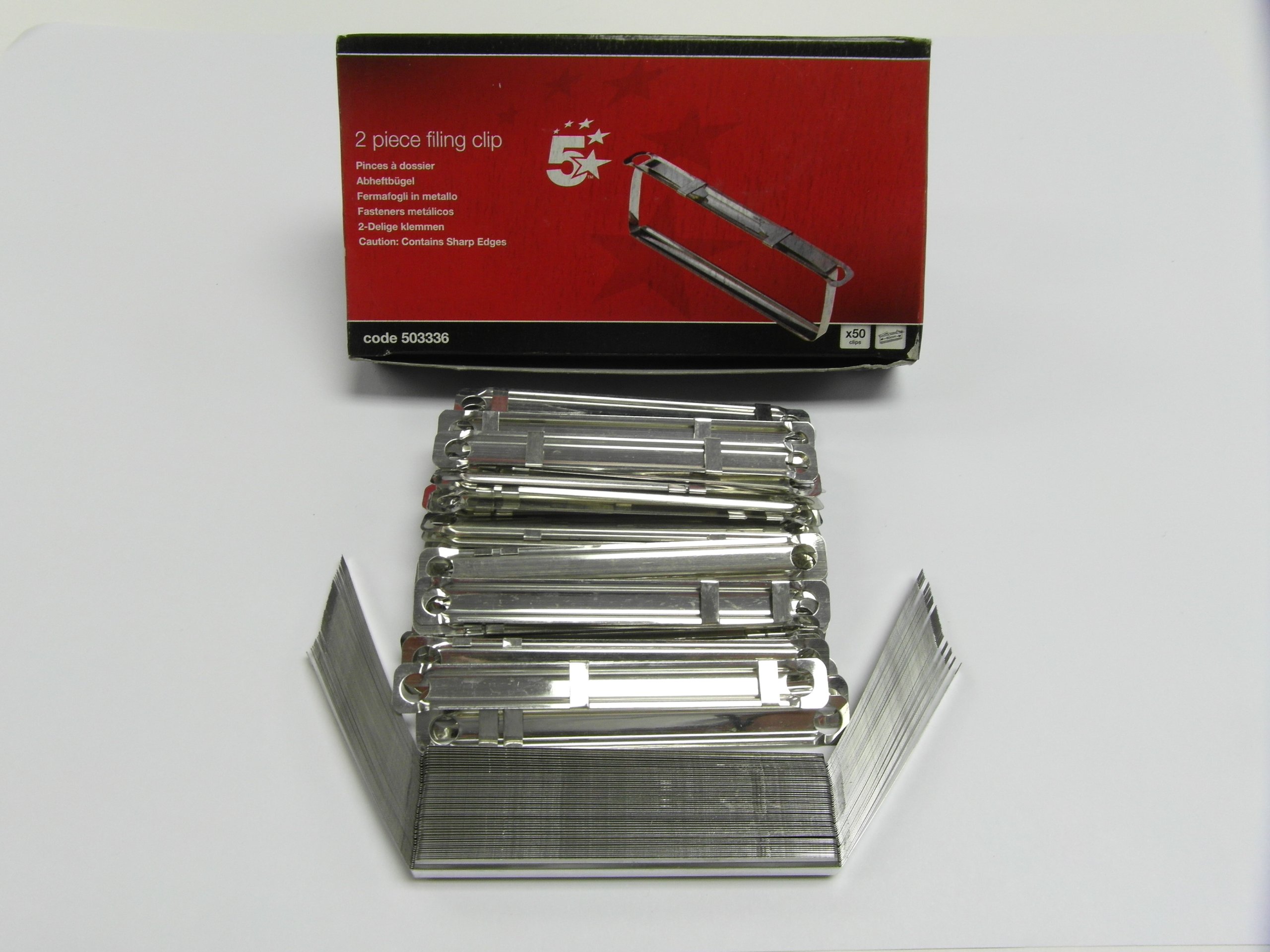 5 Star 2-Piece Filing Clip 51mm Capacity [Pack of 50], Silver