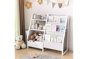 BAIJIALI Kids Bookshelf and Toy Organizer, 3 Tier Bookshelf for Kids, Montessori Bookcase Book Shelf for Kids Rooms, Bedroom, Playroom,Toy Storage Organizer with Bookshelf