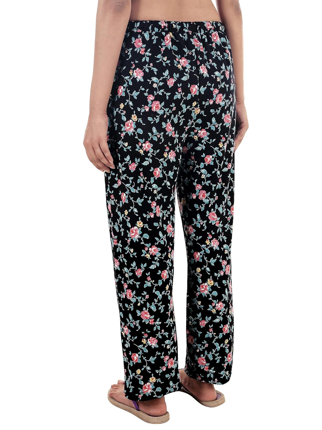 9teenagain women's hosiery night pyjama (black floral print)