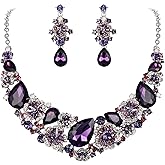 EVER FAITH Women's Austrian Crystal Teardrop Camellia Necklace Earrings Set for Prom, Bridal