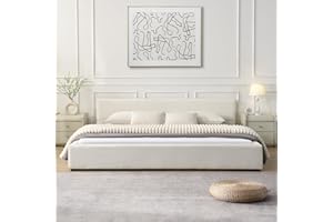 FammyLoft King Bed Frame with Headboard, King Upholstered Bed Frame with Solid Wood Base, Platform Bed Frame for Bedroom, Gue